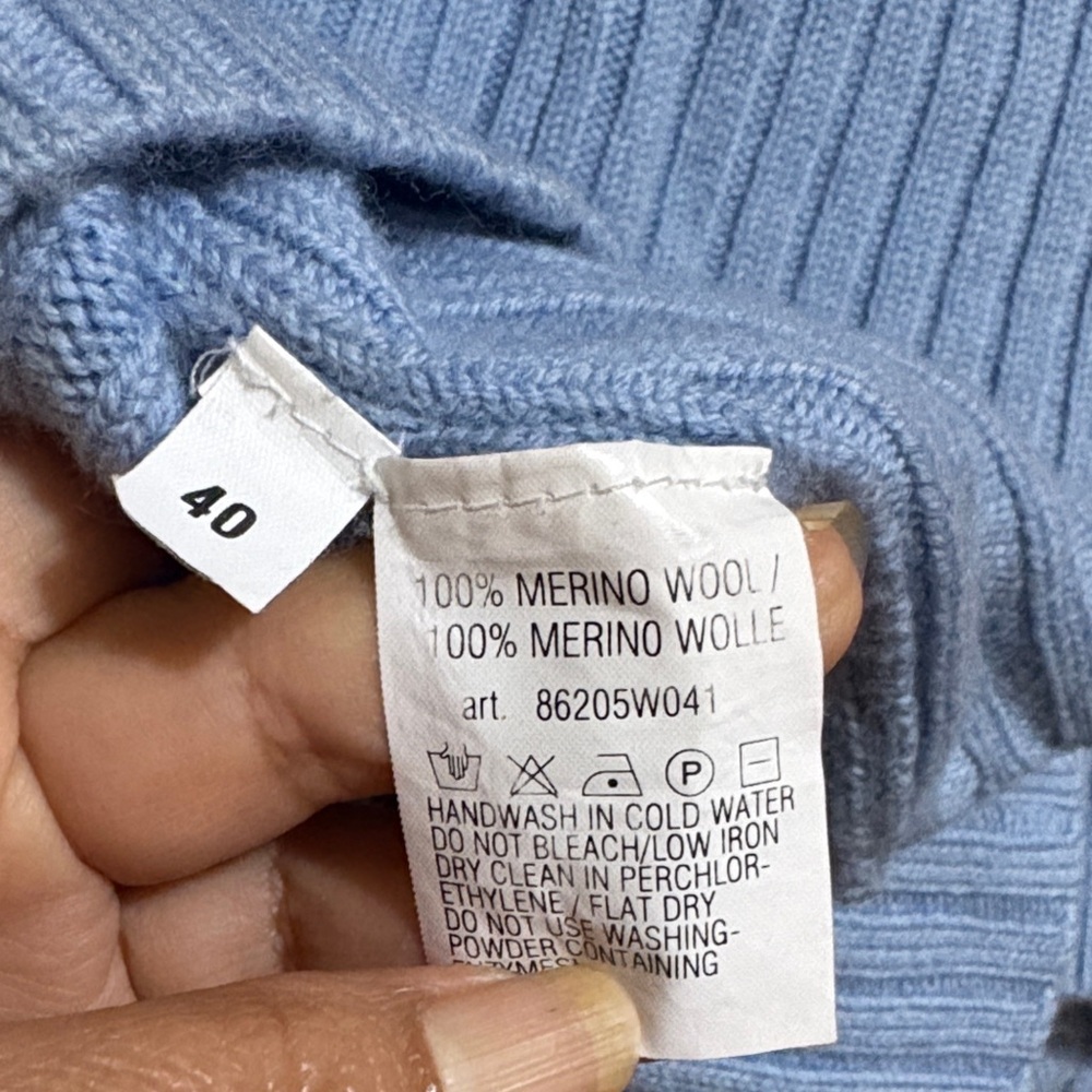 REPEAT Stylish Blue Ribbed Cardigan 100% merino Wool (looks like a size medium) - Picture 8 of 9
